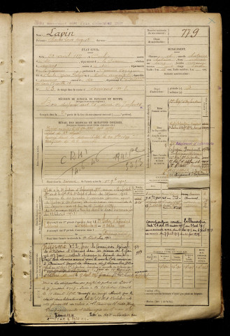 Lavin, Charles Louis Auguste, né le 22 avril 1877 à Corbie (Somme), classe 1897, matricule n° 779, Bureau de recrutement d'Amiens