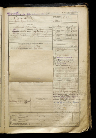 Cauchois, Maurice Eugène Anatole, né le 02 septembre 1898 à Poix-de-Picardie (Somme), classe 1918, matricule n° 645, Bureau de recrutement d'Amiens