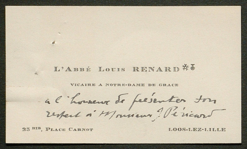 Témoignage de Renard (Abbé), Louis (Caporal) et correspondance avec Jacques Péricard