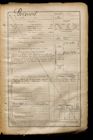 Brizard, Henri Joseph, né le 14 juin 1872 à Miraumont (Somme), classe 1892, matricule n° 535, Bureau de recrutement d'Abbeville