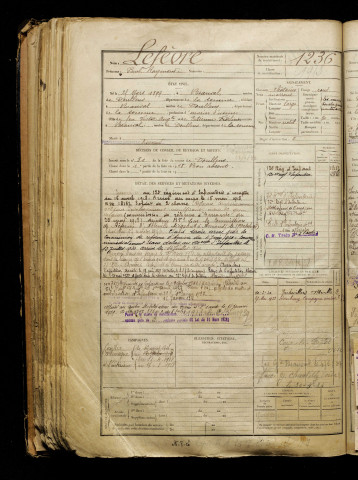 Lefèvre, Paul Raymond, né le 25 mars 1899 à Beauval (Somme), classe 1919, matricule n° 1236, Bureau de recrutement d'Abbeville