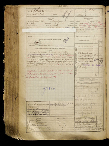 Blin, Emile Alcide, né le 13 mars 1889 à Marcelcave (Somme), classe 1909, matricule n° 854, Bureau de recrutement d'Amiens
