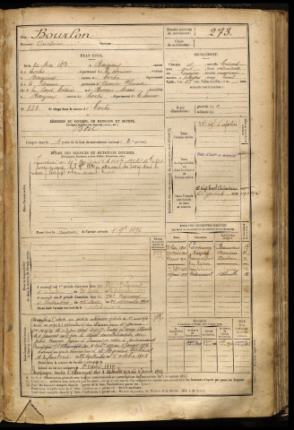 Bourlon, Onésime, né le 30 mai 1872 à Baizieux (Somme), classe 1892, matricule n° 273, Bureau de recrutement d'Amiens