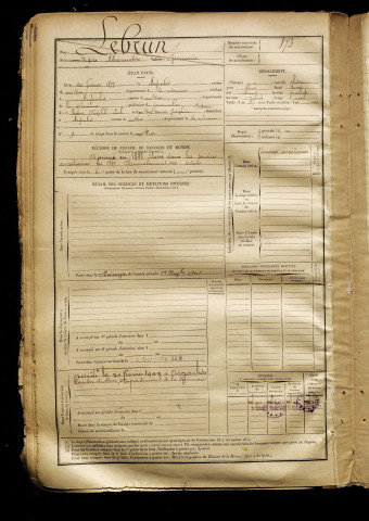 Lebrun, Désiré Alexandre Germain, né le 20 février 1877 à Argoules (Somme), classe 1897, matricule n° 873, Bureau de recrutement d'Abbeville