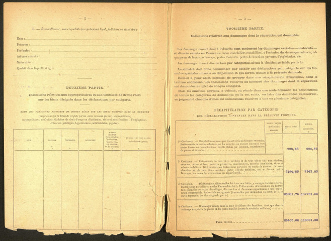 Bouchavesnes-Bergen. Demande d'indemnisation des dommages de guerre : dossier Magnier Emilienne