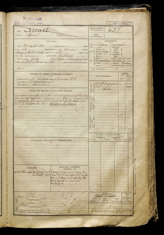 Accart, Marcel, né le 24 août 1898 à Amiens (Somme), classe 1918, matricule n° 687, Bureau de recrutement d'Amiens