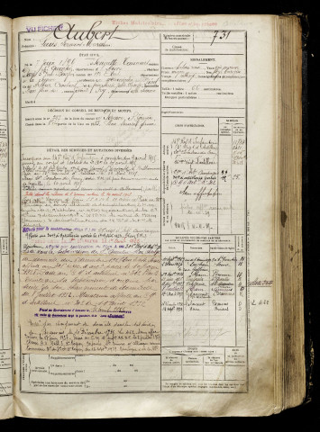Aubert, Louis Fernand Marcel, né le 07 juin 1896 à Sommette-Eaucourt (Aisne), classe 1916, matricule n° 731, Bureau de recrutement de Péronne