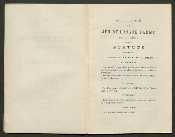 Société du jeu de longue paume de Péronne. Statuts et règlement