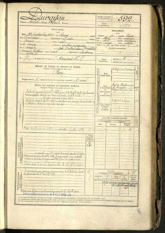 Duroyon, Adolphe Oscar Théodule, né le 28 septembre 1862 à Le Crocq, Lieu-dit à Condé-Folie (Somme, France), classe 1882, matricule n° 592, Bureau de recrutement d'Amiens
