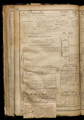 Dumoulin, Georges Edmond Frédéric, né le 15 novembre 1872 à Paris 2e Arrondissement (Paris), classe 1892, matricule n° 628, Bureau de recrutement d'Amiens