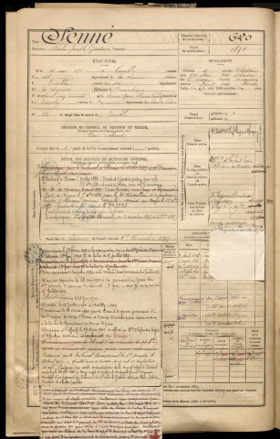 Senné, Charles Joseph Gustave, né le 15 mai 1871 à Combles (Somme), classe 1891, matricule n° 620, Bureau de recrutement de Péronne
