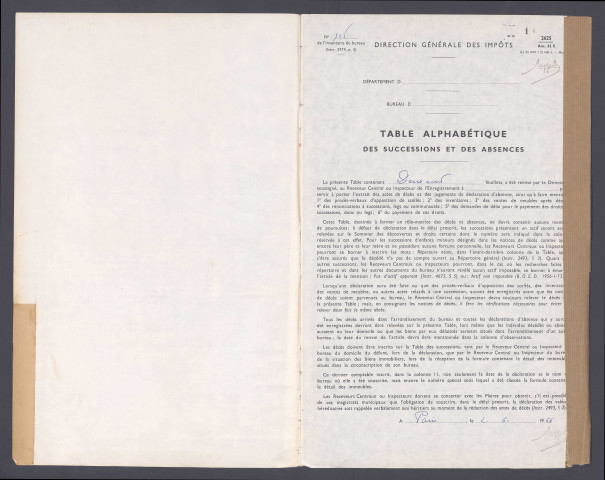 Table des successions et absences du bureau d'Amiens