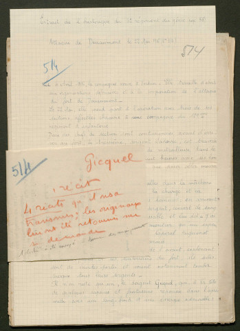 Témoignage de Gicquel, Victor (Lieutenant) et correspondance avec Jacques Péricard
