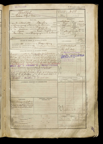 Wallet, Robert Alfred Oscar, né le 13 avril 1895 à Bouchon (Somme), classe 1915, matricule n° 407, Bureau de recrutement d'Amiens