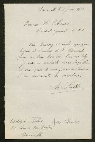 Témoignage de Falise, Adolphe et correspondance avec Jacques Péricard