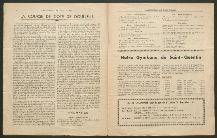 L'Automobile au Pays Picard. Revue officielle de l'Automobile-Club de Picardie et de l'Aisne, 367, juillet 1951