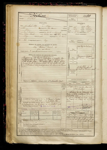 Péchon, Raphaël, né le 16 avril 1879 à Roye (Somme), classe 1899, matricule n° 1088, Bureau de recrutement de Péronne