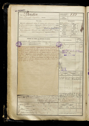 Boidin, Fernand Augustin, né le 14 septembre 1895 à Agnez-lès-Duisans (Pas-de-Calais), classe 1915, matricule n° 550, Bureau de recrutement d'Amiens