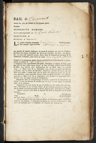 Contrôle des actes du bureau d’Amiens pour la période du 3 février 1730 au 24 octobre 1730