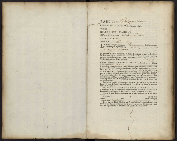 Contrôle des actes du bureau d'Albert pour la période du 10 janvier 1733 au 7 mars 1734