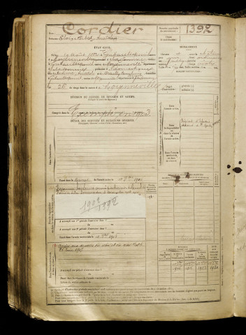 Cordier, Eloi Norbert Anatole, né le 19 août 1882 à Grébault-Mesnil (Somme), classe 1902, matricule n° 1392, Bureau de recrutement d'Abbeville