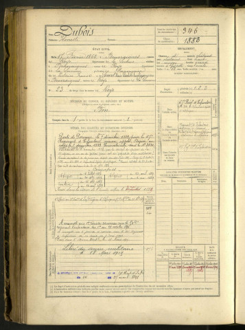 Dubois, Honeste, né le 17 février 1862 à Beuvraignes (Somme, France), classe 1882, matricule n° 346, Bureau de recrutement de Péronne