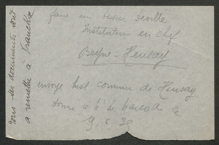 Témoignage de Deville, H. (Instituteur) et correspondance avec Jacques Péricard