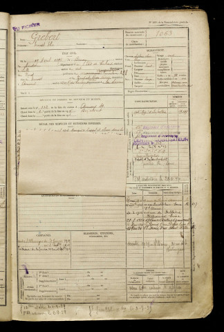 Grebert, Ernest Elie, né le 19 avril 1896 à Bruay-la-Buissière (Pas-de-Calais), classe 1916, matricule n° 1063, Bureau de recrutement d'Amiens