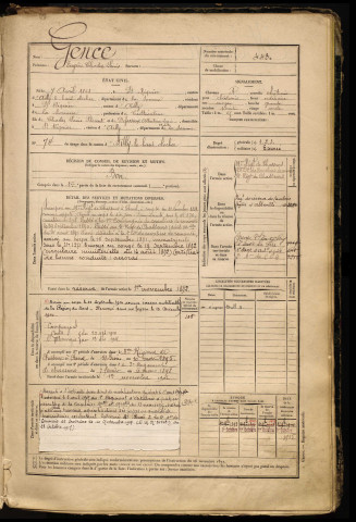 Gence, Eugène Charles Louis, né le 07 avril 1868 à Saint-Riquier (Somme), classe 1888, matricule n° 443, Bureau de recrutement d'Abbeville