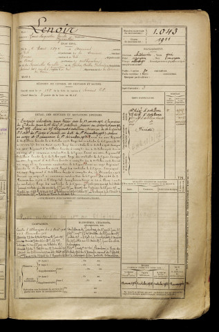 Lenoir, Louis Augustin Emile Hyacinthe, né le 06 mars 1894 à Amiens (Somme), classe 1914, matricule n° 1043, Bureau de recrutement d'Amiens