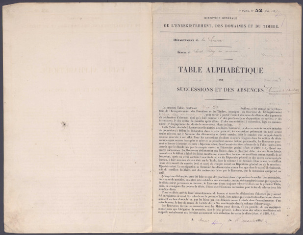 Table des successions et absences du bureau de Saint-Valery-sur-Somme