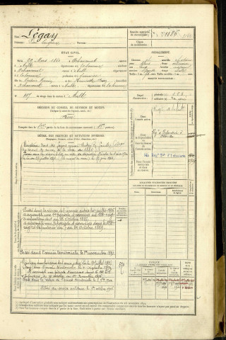 Legay, Léon Eugène, né le 29 mars 1860 à Ochancourt (Somme, France), classe 1880, matricule n° 1186, Bureau de recrutement d'Abbeville
