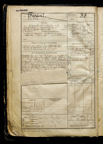 Fécant, René Théotime Victime, né le 28 novembre 1898 à Villers-sous-Ailly (Somme), classe 1918, matricule n° 38, Bureau de recrutement d'Abbeville
