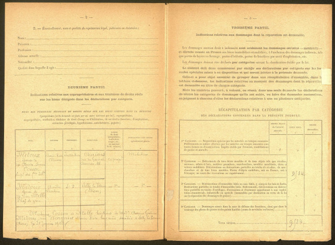 Roye. Demande d'indemnisation des dommages de guerre : dossier Midoux Antoine