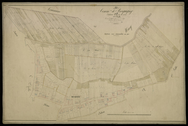 Plan du cadastre napoléonien - Becquigny : Village (Le), A2, partie de A1 développée