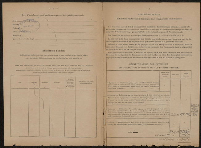 Ham. Demande d'indemnisation des dommages de guerre : dossier Accambray Alphonse Léon