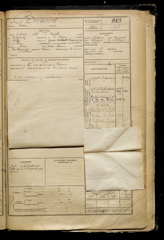 Bernard, Arsène, né le 15 février 1897 à Euville (Meuse), classe 1917, matricule n° 983, Bureau de recrutement de Péronne