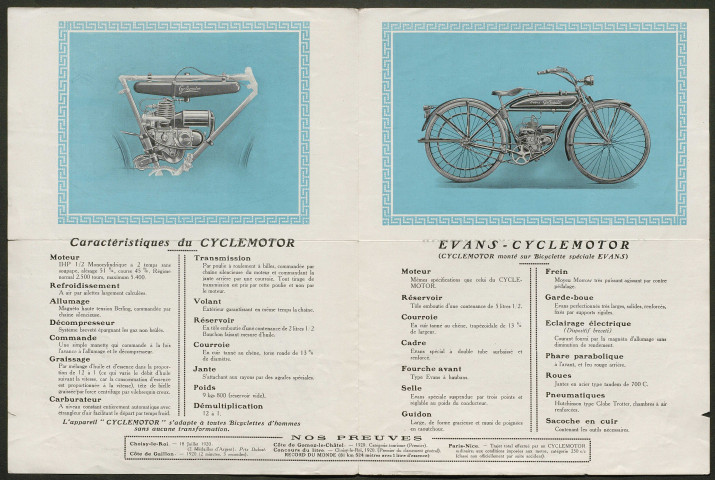 Publicités pour vélos et motos : Evans-Cyclemotor