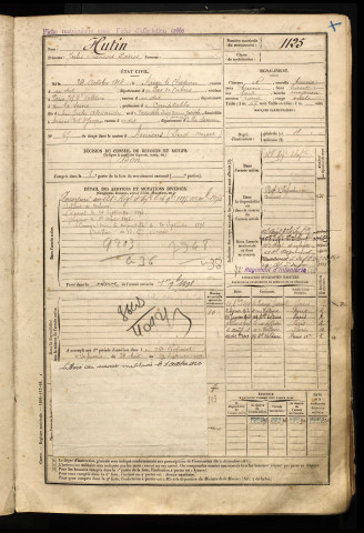 Hutin, Jules François Xavier, né le 24 octobre 1874 à Auxi le Chateau (Pas-de-Calais), classe 1894, matricule n° 1125, Bureau de recrutement d'Amiens