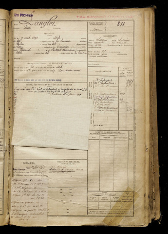 Langlet, Louis, né le 09 avril 1898 à Nesle (Somme), classe 1918, matricule n° 811, Bureau de recrutement de Péronne