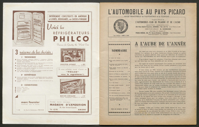 L'Automobile au Pays Picard. Revue de l'Automobile et du Tourisme. Organe officiel de l'Automobile-Club de Picardie et de l'Aisne, 382, janvier 1956