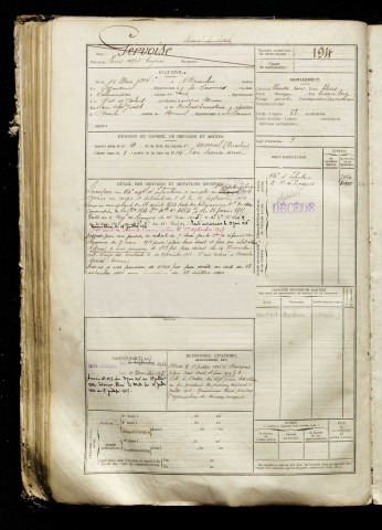 Gervoise, Louis Alfred Eugène, né le 16 mars 1894 à Braches (Somme), classe 1914, matricule n° 194, Bureau de recrutement de Péronne