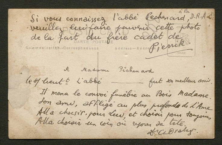 Témoignage de Péchenart (Sous lieutenant - Abbé) et correspondance avec Jacques Péricard