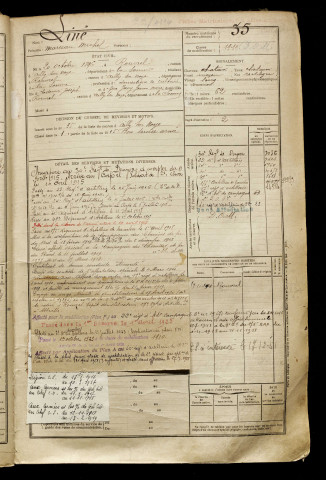 Liné, Marceau Michel, né le 20 octobre 1896 à Rouvrel (Somme), classe 1916, matricule n° 35, Bureau de recrutement de Péronne