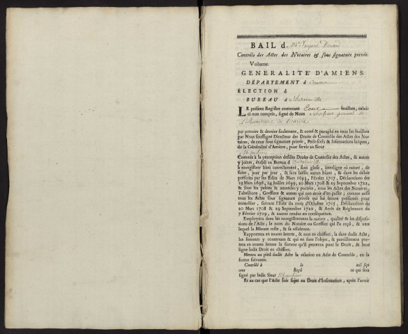 Contrôle des actes du bureau d'Andainville pour la période du 9 mars 1750 au 3 janvier 1752