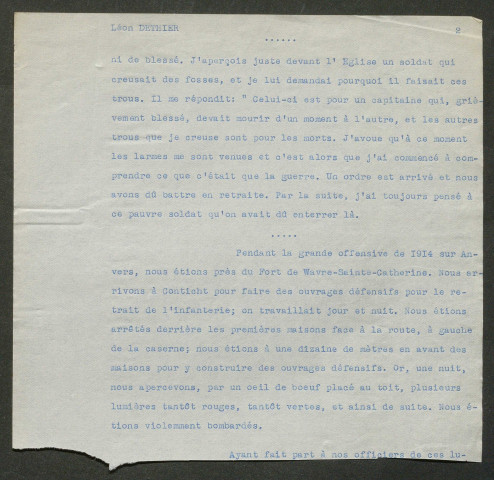 Témoignage de Dethier, Léon et correspondance avec Jacques Péricard