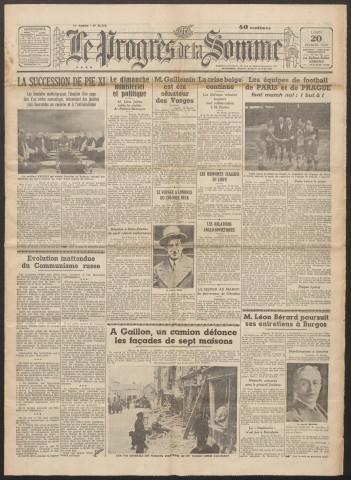 Le Progrès de la Somme, numéro 21702, 20 février 1939