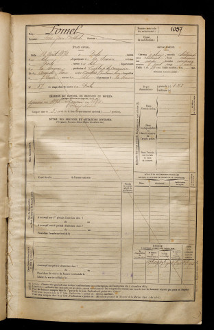 Lomel, Léon Jean Baptiste, né le 18 août 1872 à Nesle (Somme), classe 1892, matricule n° 1057, Bureau de recrutement de Péronne