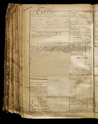 Tellier, Robert Victorien, né le 24 août 1897 à Ault (Somme), classe 1917, matricule n° 1452, Bureau de recrutement d'Amiens