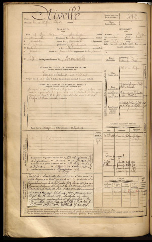 Nivelle, Ernest Alfred Léopold, né le 17 juin 1869 à Bernâtre (Somme), classe 1889, matricule n° 372, Bureau de recrutement d'Abbeville